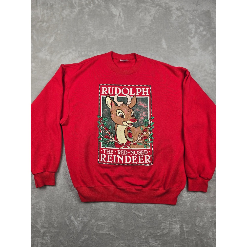 Vintage Rudolph The Red Nosed Reindeer Sweatshirt Mens XL Red Graphic Christmas